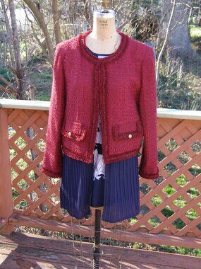 NEW size XL 12-14 ALICE and OLIVIA Landon Tweed Crop Jacket Dark Red color